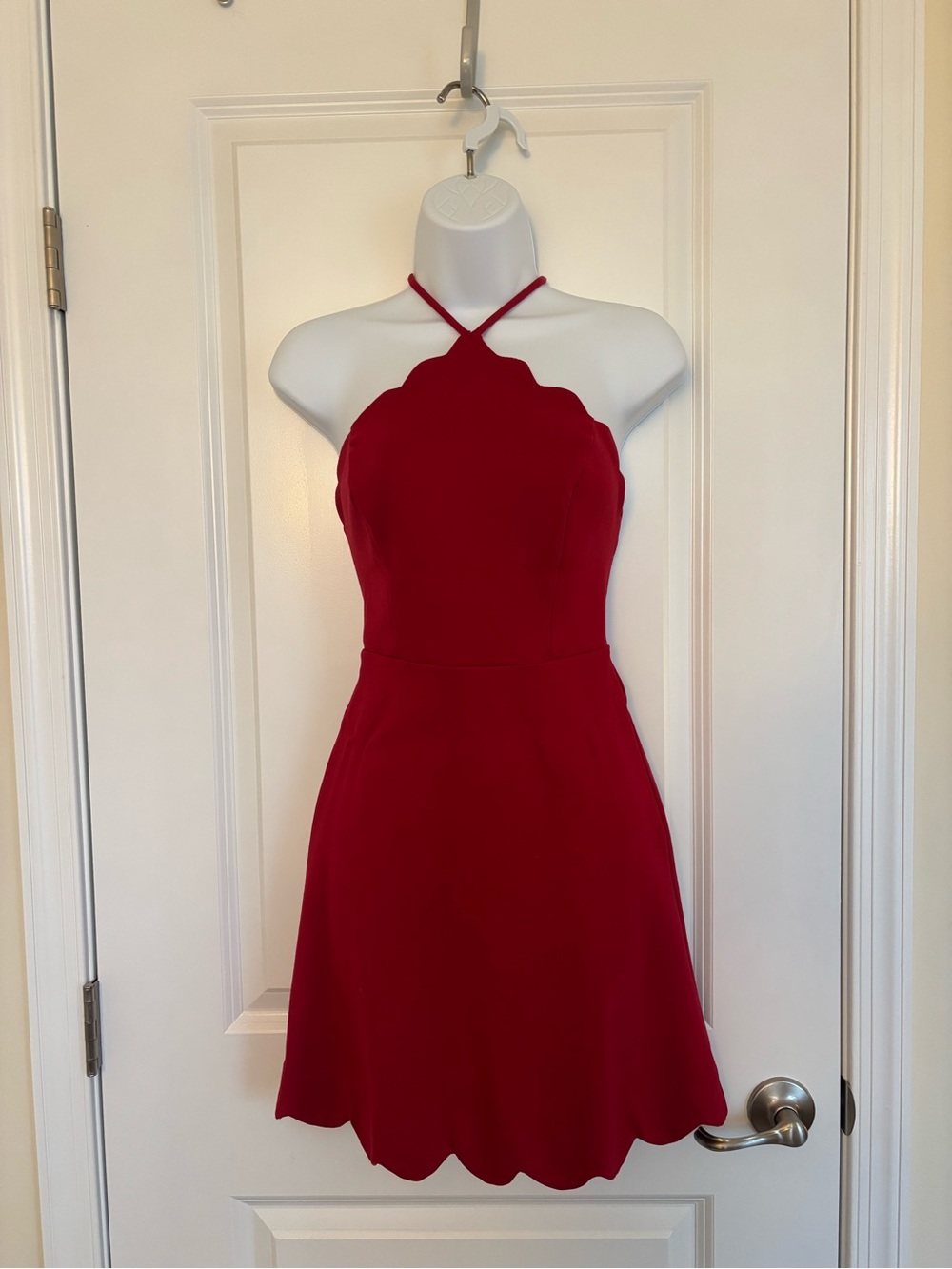 Lush Red Scalloped Halter Mini Dress